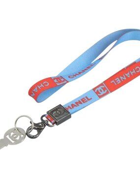 CHANEL Sports Necklace Strap Canvas Red Blue CC